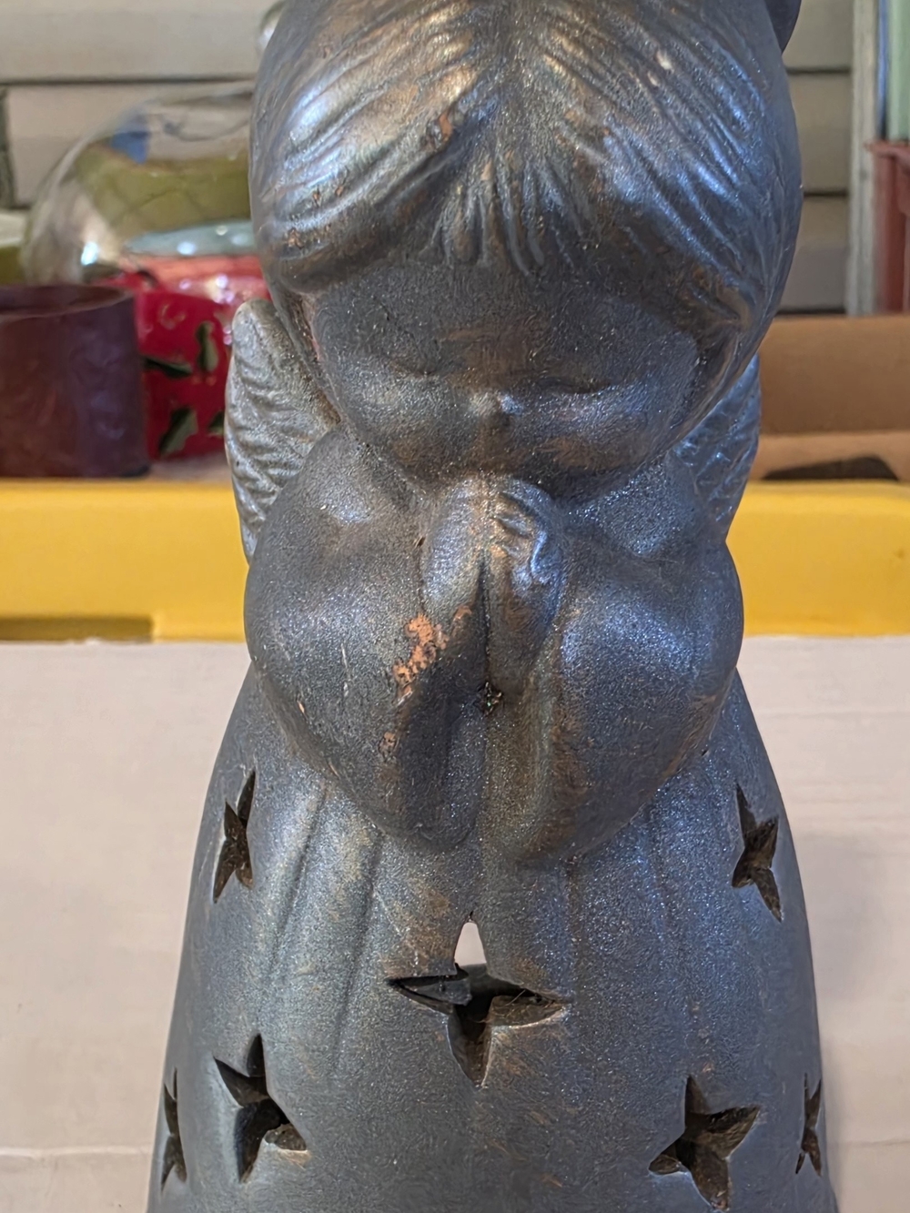 Praying Angel Tabletop Sculpture in Metallic Gray
